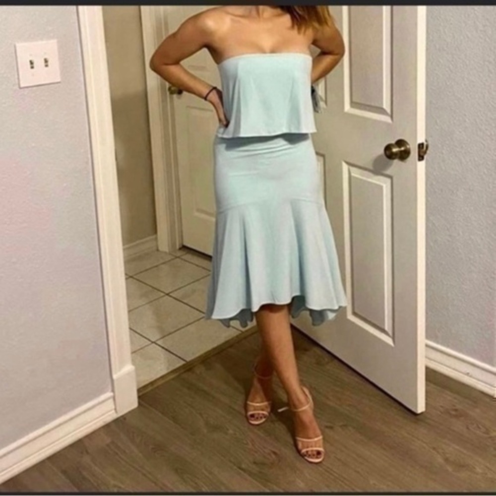 H Halston Heritage strapless mint dress